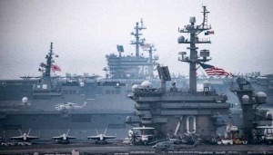  Kapal Induk Angkatan Laut Amerika USS Carl Vinson (CVN 70) dan USS Ronald Reagan (CVN 76)  (Mass Communication Specialist 2nd Class Z.A. Landers/U.S. Navy via AP)